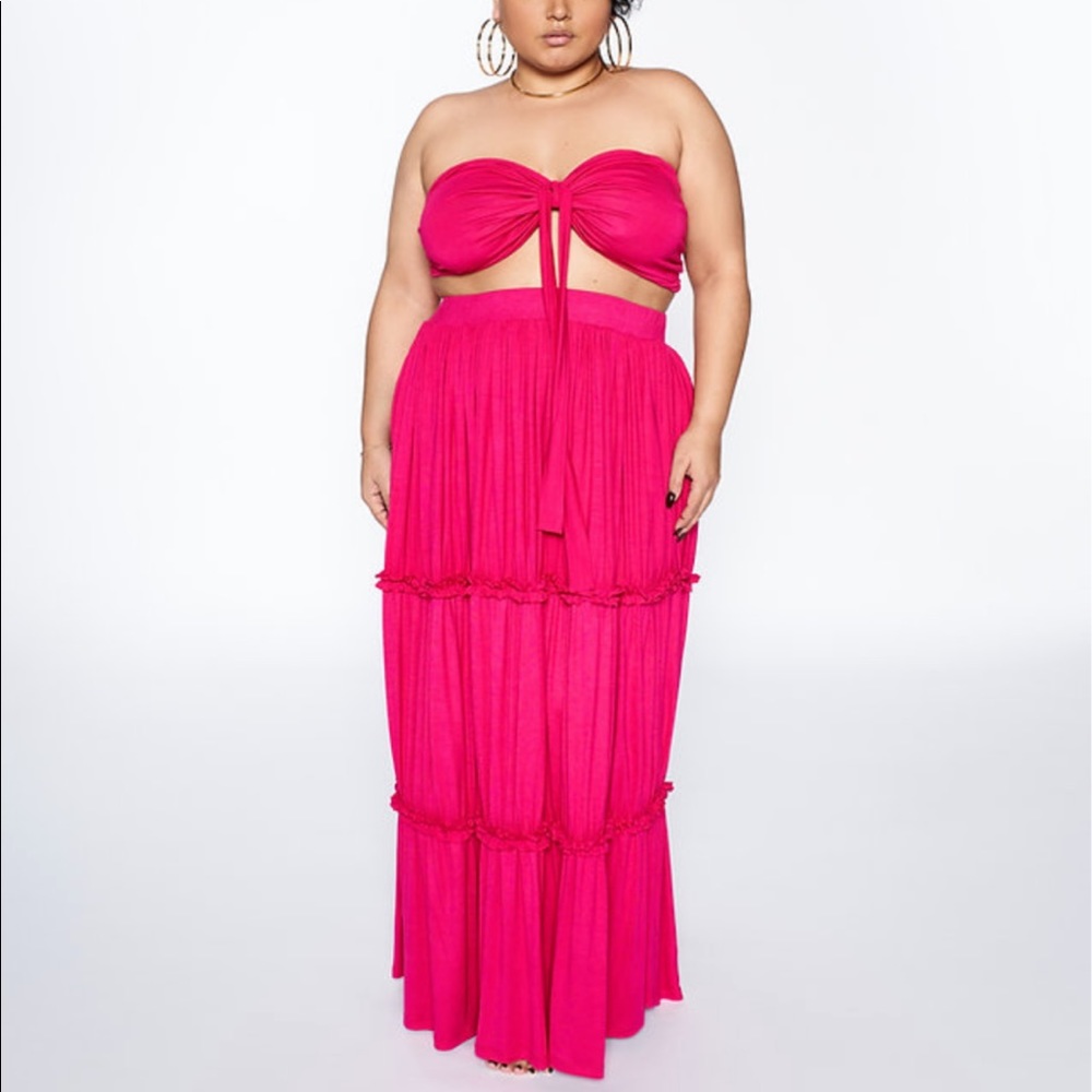 Zelie For She Hot Pink Maxi Skirt and Halter Top Set